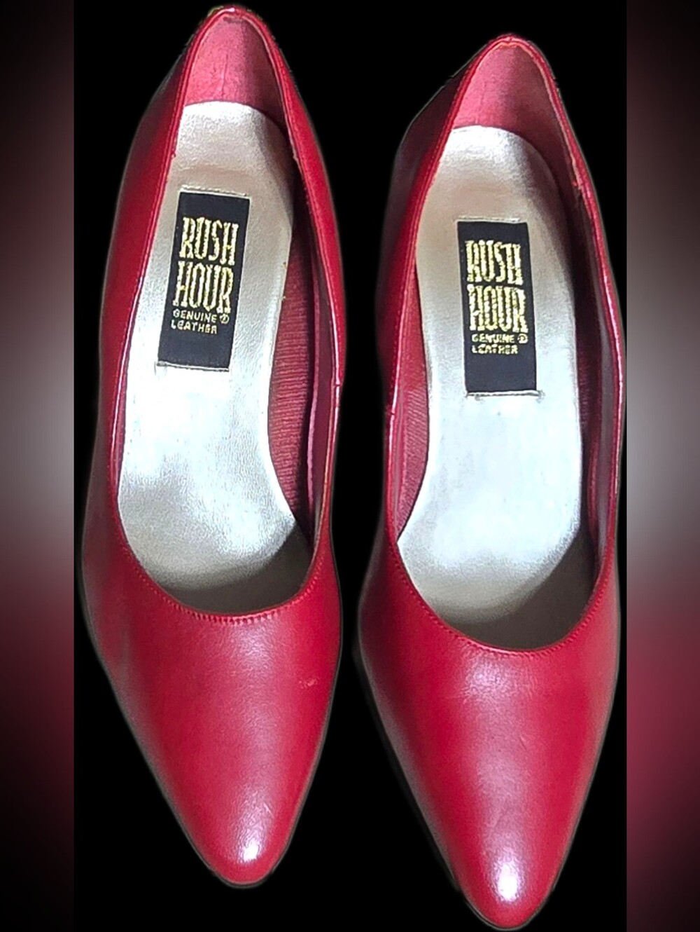 Vintage Rush Hour Red Pointed-Toe Leather Pumps for Women 4 In Heel
